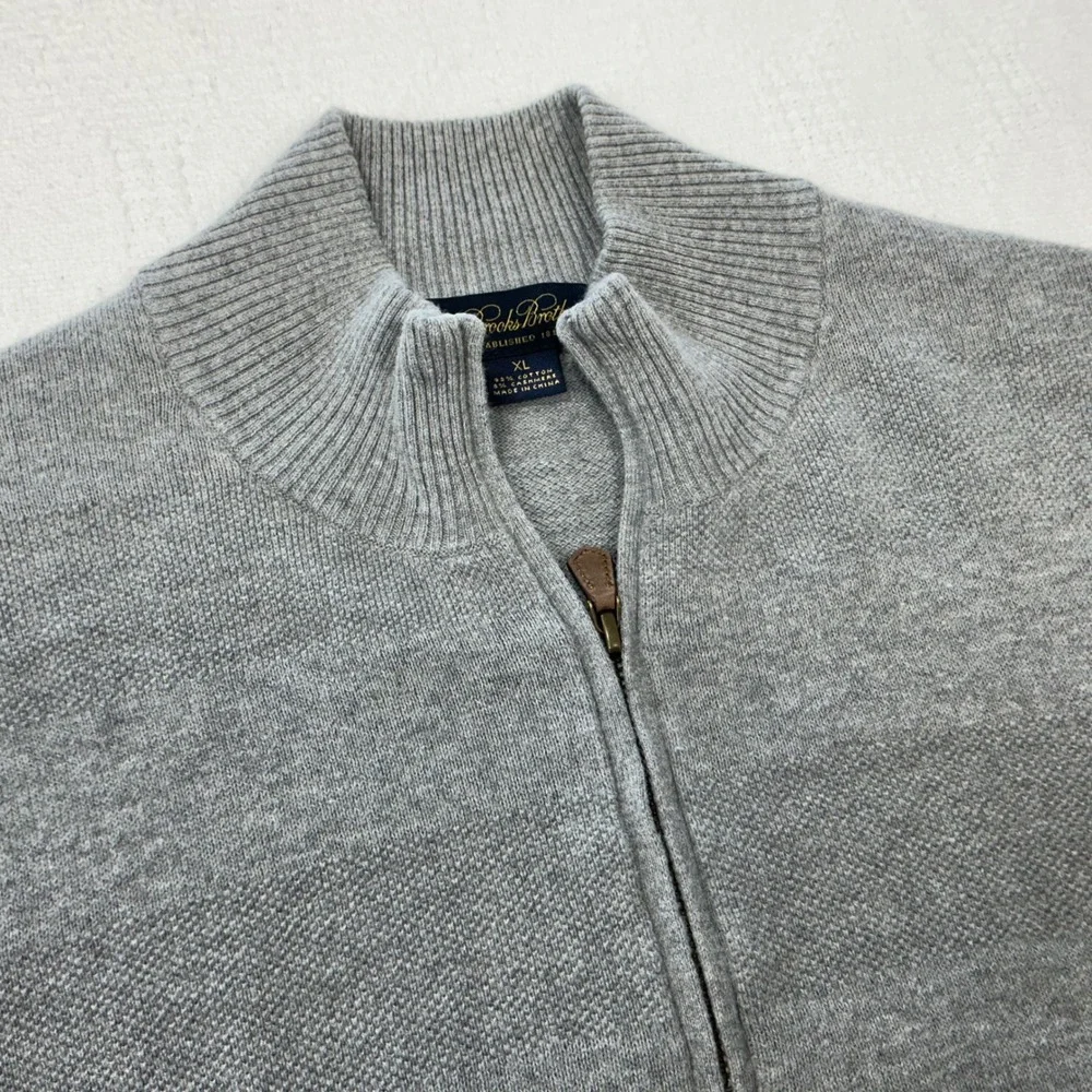Brooks Brothers Mens XL Grey‎ Cotton Cashmere Blend Quarter Zip Sweater Pullover